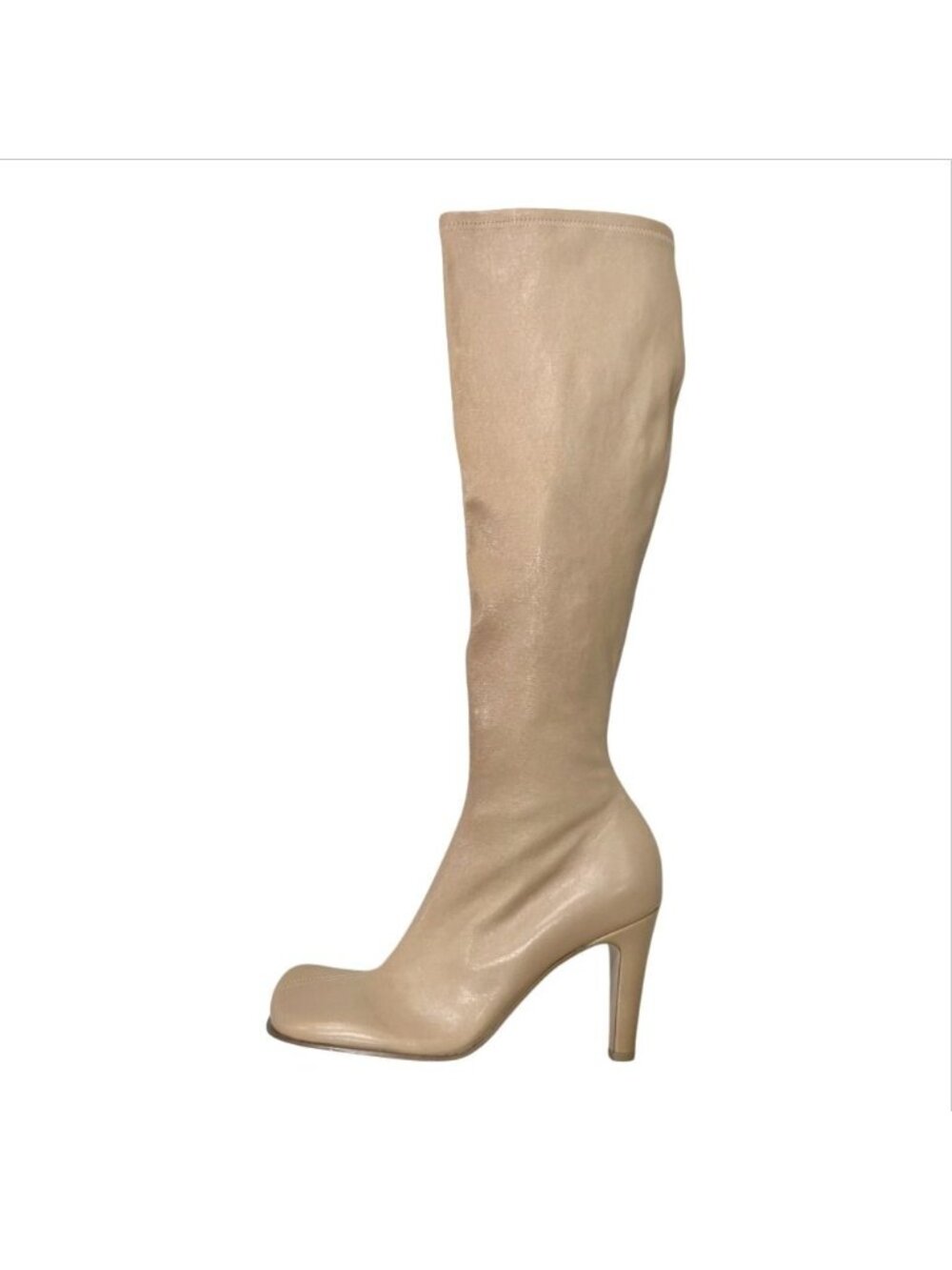 Bottega Veneta Square Toe Long Boots Stretch Leather Shoes Beige
